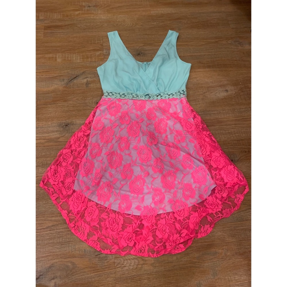Neon pink and teal dress